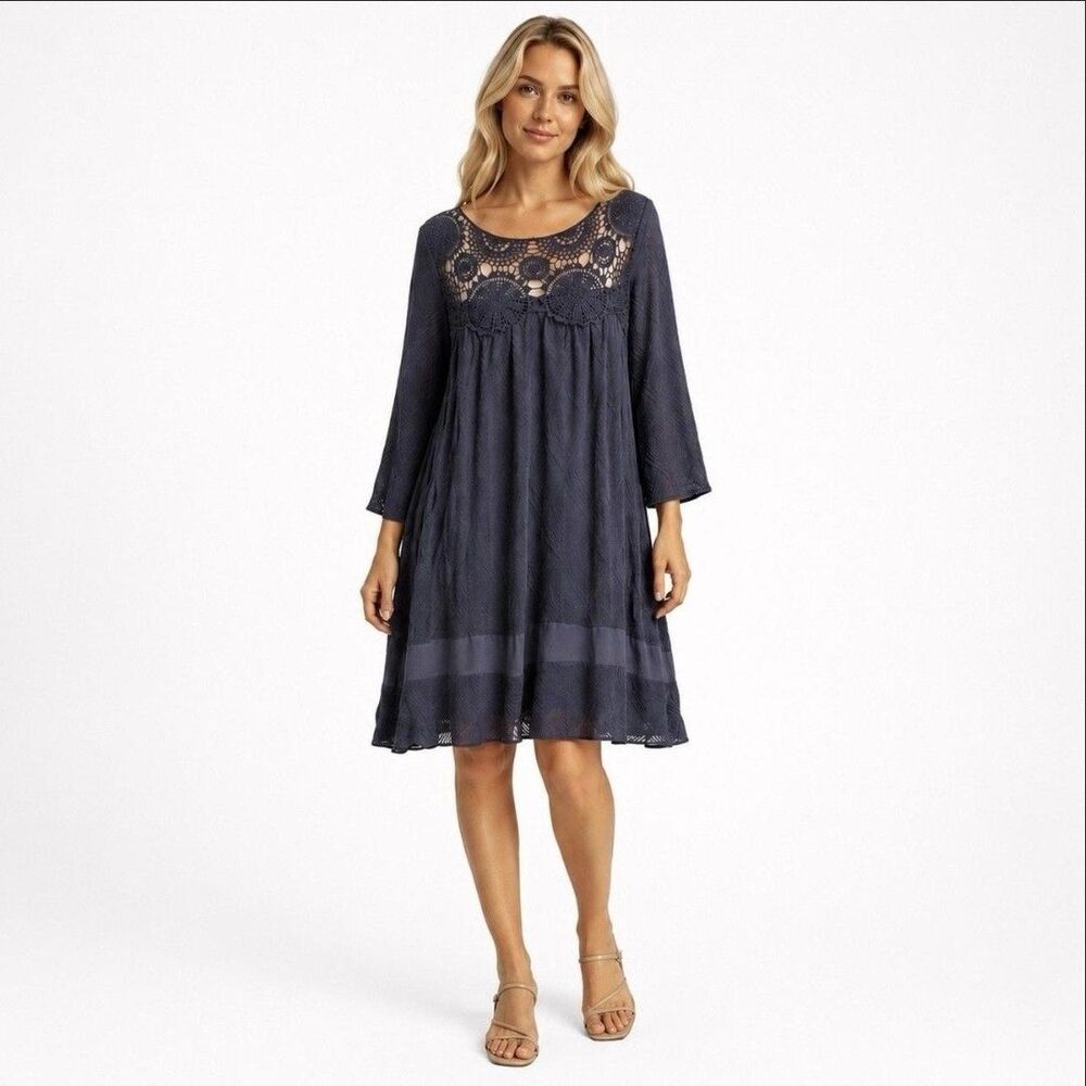 ANTHROPOLOGIE Holding Horses XS Augusta Navy Crochet Above Knee Dress Lace Boho